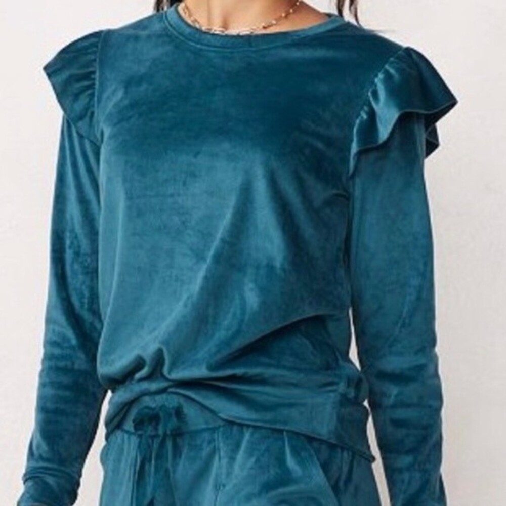 NEW LC Lauren Conrad Velour Fleece Sweatshirt Top Teal XXL
